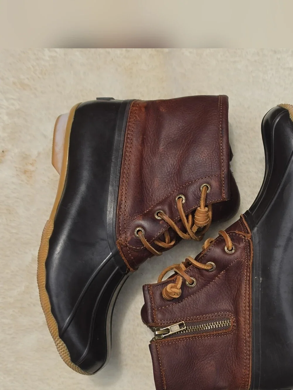 Sperry Top-Sider Duck Boots Women's 8.5 Brown Leather Waterproof Rain Boots